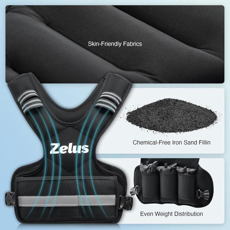 【Summer Sports】Zelus Weighted Vest for Men and Women | 4-10Lb/11-20Lb/20-32Lb Vest with 6 Ironsand Weights for Home Workouts,Home Fitness | Adjustable Body Weight Vest,All Seasons,Home/Outdoorfun Wear,Gift Idea Gym Accessories