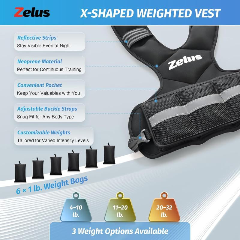 【Summer Sports】Zelus Weighted Vest for Men and Women | 4-10Lb/11-20Lb/20-32Lb Vest with 6 Ironsand Weights for Home Workouts,Home Fitness | Adjustable Body Weight Vest,All Seasons,Home/Outdoorfun Wear,Gift Idea Gym Accessories
